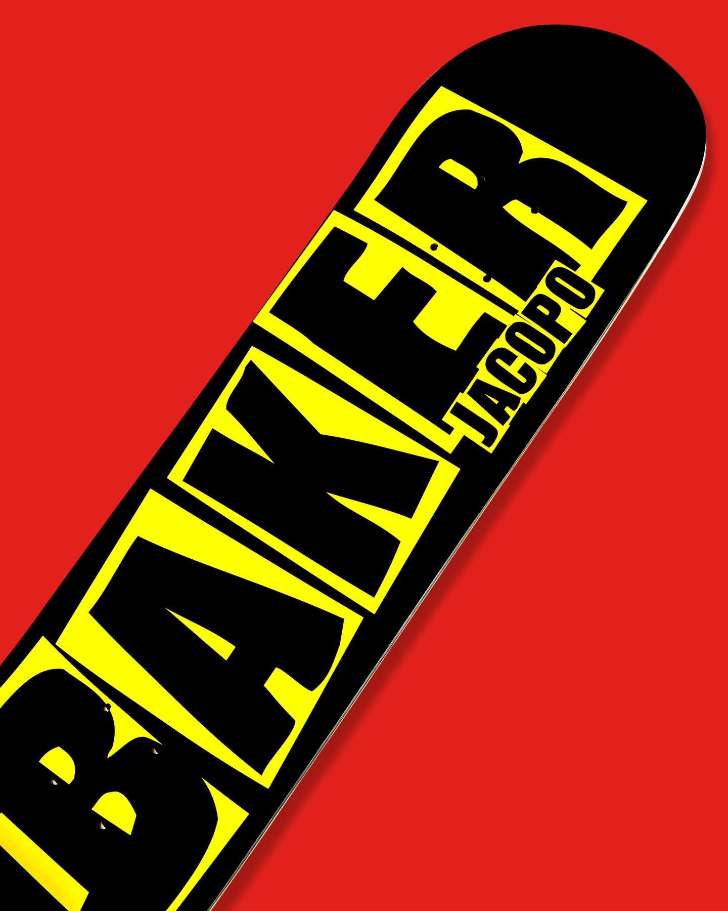 Second image of Baker Jacopo Brand Logo Danger Yellow 8.0" x 31.375" Skateboard Deck (7011026)
